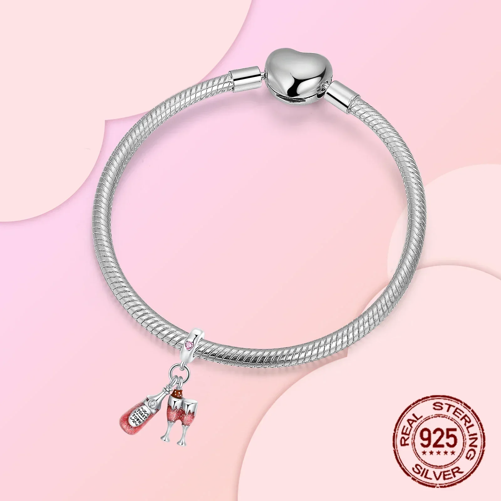 Colgante de plata de ley 925 para pulsera Pandora, abalorio para botella de vino tinto, donas, taza de bebida, compatible con pulseras originales, joyería fina DIY