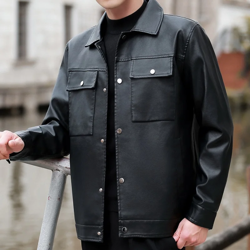 

New Arrival Men's Leather Jaet Casual Faion mat Trendy Youthful Sle Artificial Leather Coat Stand out in Sle