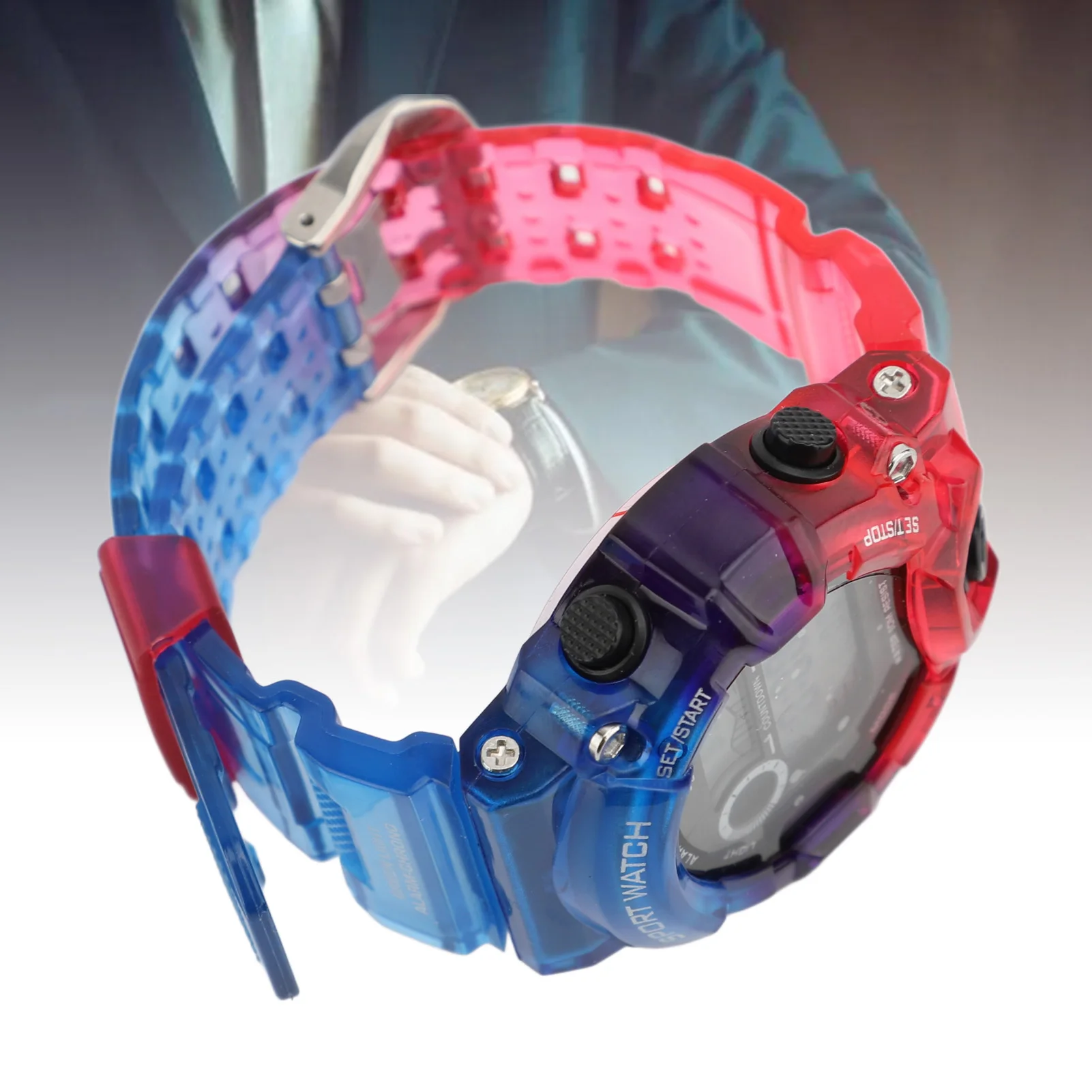 Dual Time Chronograph Watch Multifunction Round Digital Watch 50m Water Proof Electronic Watch Luminous Countdown for Outdoor