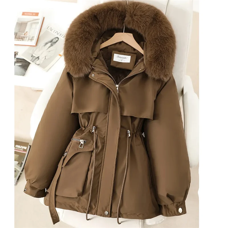 Puffer Jackets Women The detachable Pie Overcomes Winter 2025Waist Slim Fur-Fur Integration Thick Warm Cotton Padded Coat Female