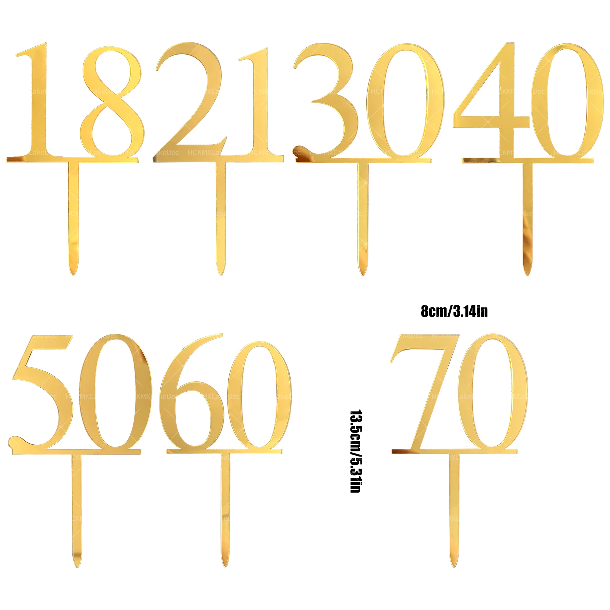 3 Stück goldene Acrylzahlen 18 21 30 40 50 60 70 Kuchenaufsatz, für Geburtstagsfeier DIY Kuchen Dessert Dekoration Lieferungen – Detail 6