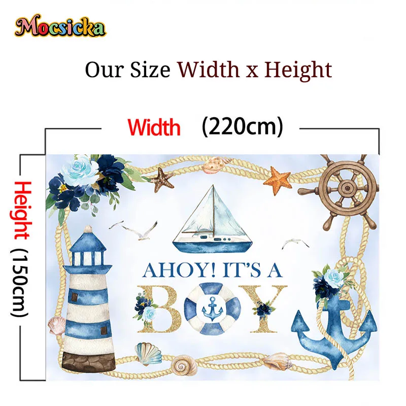 Mocsicka-Fondo de decoración de Océano Azul para niño, telón de fondo de cumpleaños con tema de marinero, ancla de Faro, accesorios de fotografía para estudio