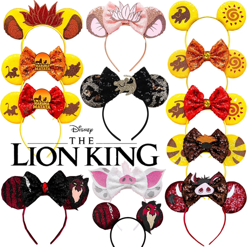 

The Lion King Hair Accessories Women Carnival Disney Pumbaa Simba Ears Headband Girl HAKUNA MATATA Sequins Bow Hairband Kid Gift