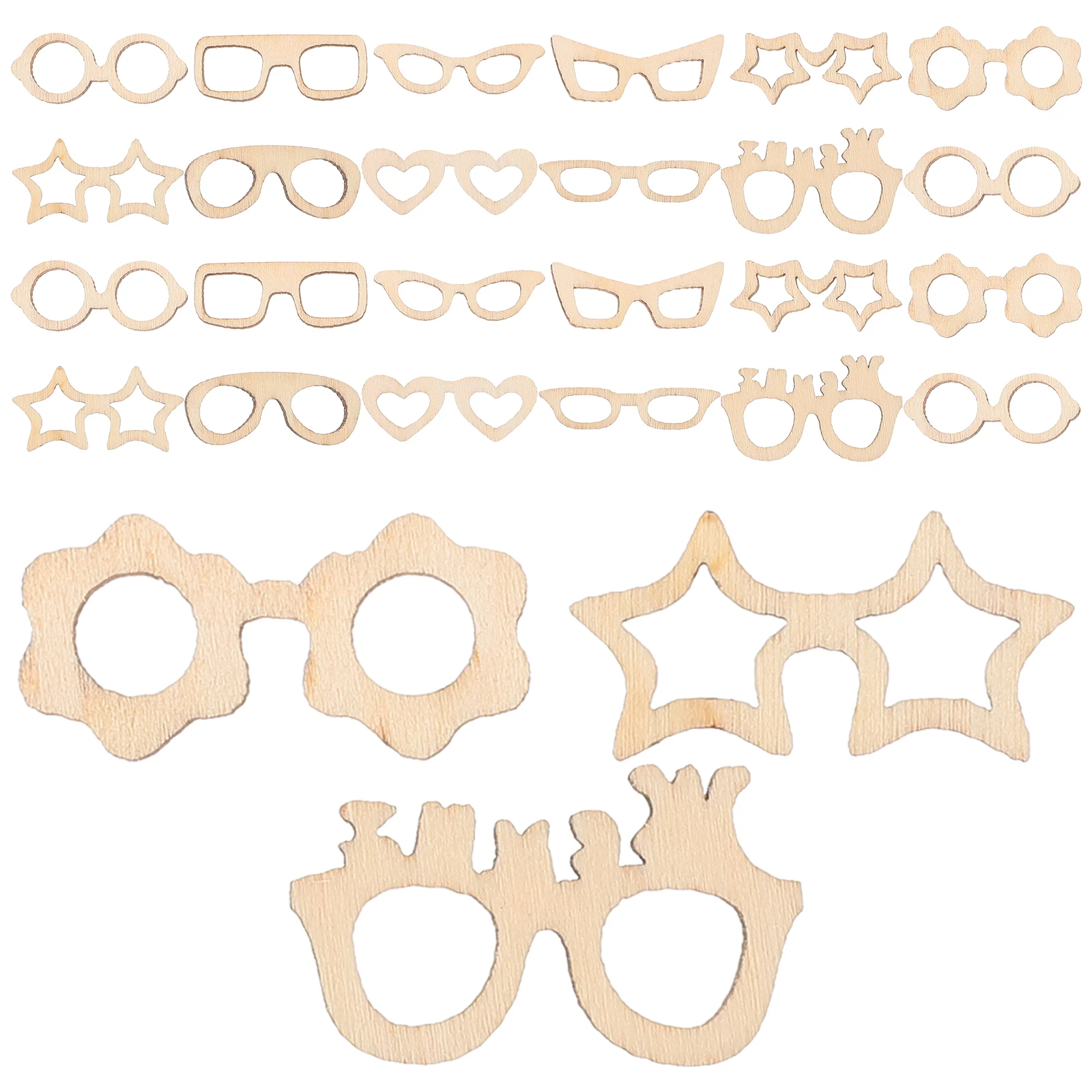 

50Pcs Wooden Glasses Decor Hollow Design DIY Craft Cutouts for Halloween Wood Painting Crafts Adults Table Decoration Party