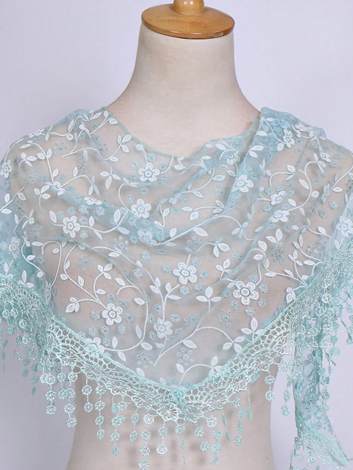 1-teiliges neues Set aus floralem Spitzenschal und Kopftuch, leicht und atmungsaktiv, geeignet für Hochzeiten, Partys, Abende und Strandbekleidung – Detail 13