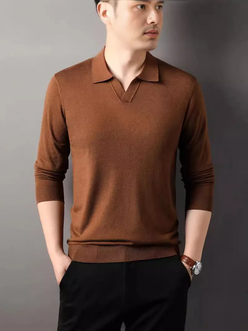 เสื้อสเวตเตอร์ถักคอปกสีพื้น YINGAO รุ่นใหม่ เสื้อตัวในแฟชั่นผสมผสาน เสื้อสเวตเตอร์ถัก เสื้อสเวตเตอร์ผู้ชาย ทันสมัย