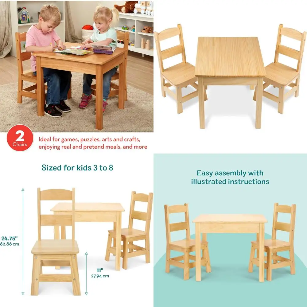 مجموعة طاولات وكراسي خشبية متينة للأطفال الصغار، مثالية لغرفة لعب الأطفال وتعليم مونتيسوري، للأعمار من 3 سنوات فما فوق #1