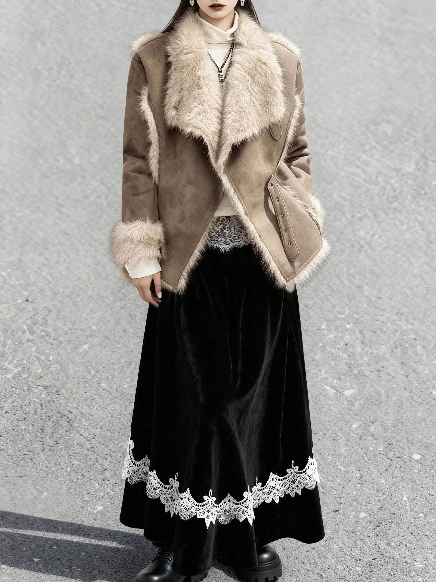 

Свободное длинное пальто из искусственного меха для женщин, повседневное, экологичное, двухцветное, оригинальный дизайн, из полиэфирного волокна, теплое, Gu...