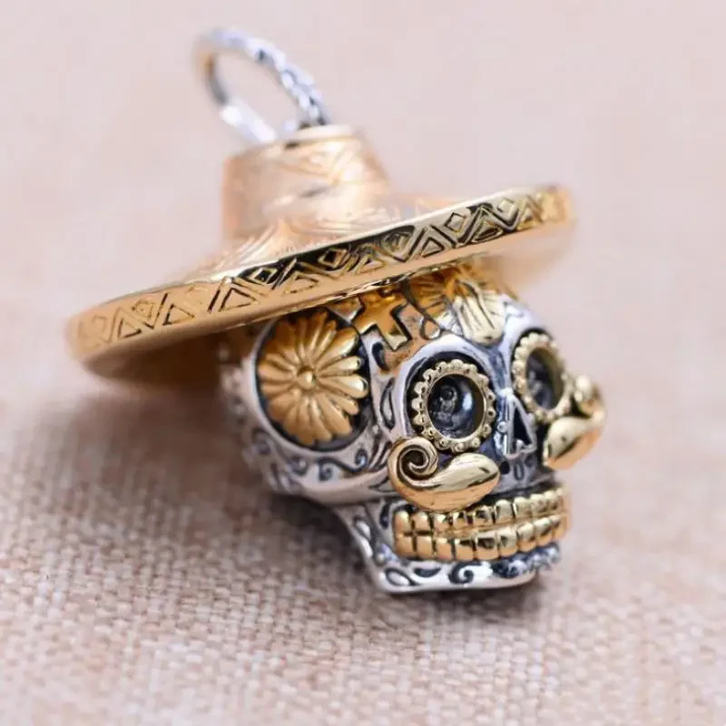 Straw Hat Skull Pendant Necklace for Men Punk Vintage Biker Necklace Jewelry His Gift