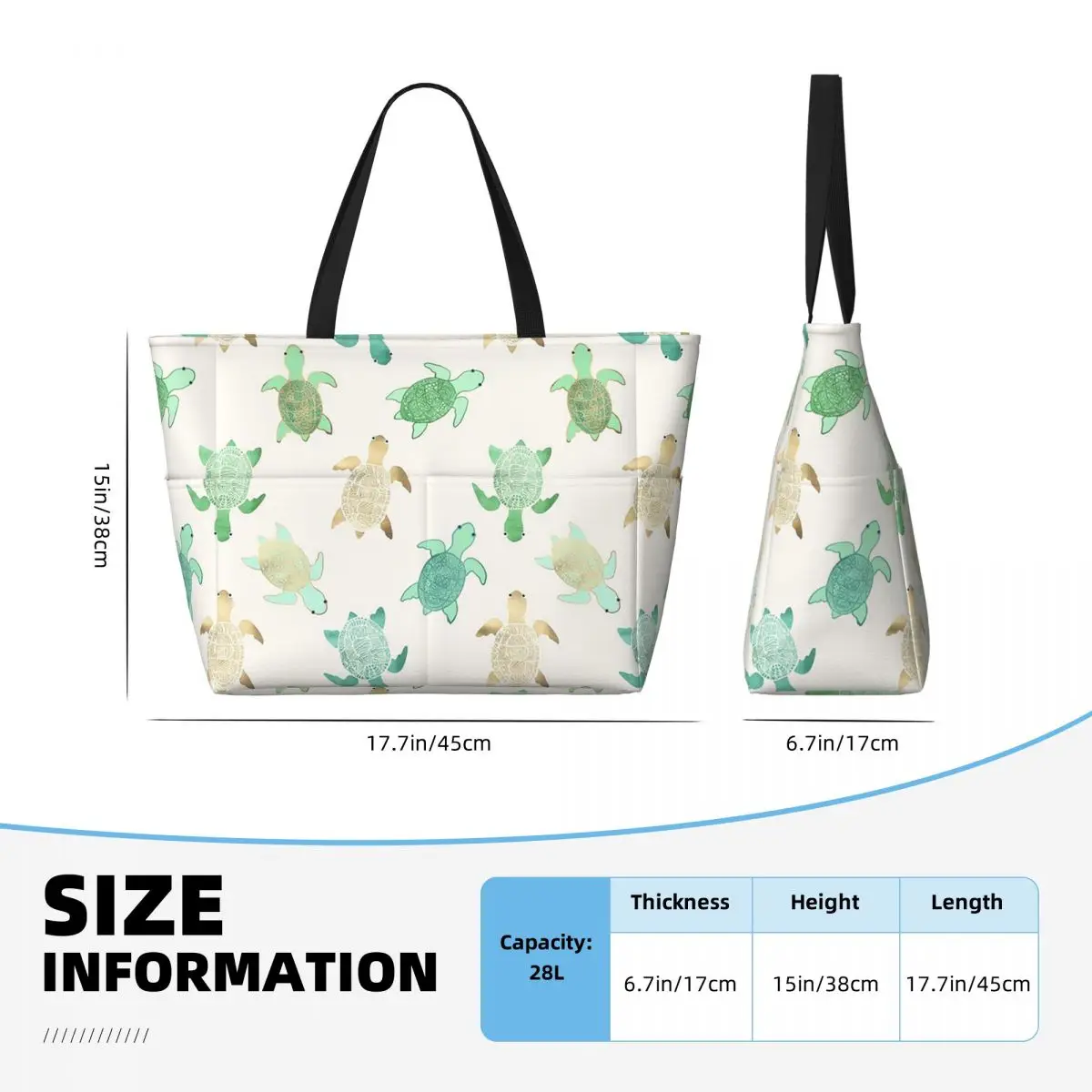 금박 옥 & 민트 터틀스 비치 토트백 스포츠 짐 요가 더플 대형 토트백 여성 여행 가방 피트니스 가방