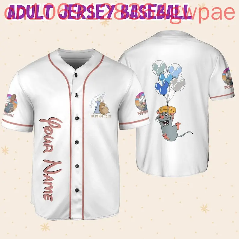 اسم مخصص ديزني راتاتوي ريمي البيسبول جيرسي الرجال النساء الاطفال الصيف قصيرة الأكمام البيسبول قمصان ملابس رياضية غير رسمية #3