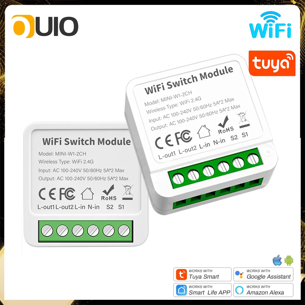 

OUIO WiFi Tuya 1/2/3/4 Gang Mini Smart Light Switch DIY Модуль выключателей света Двустороннее управление работает с Alexa Alice Google Home