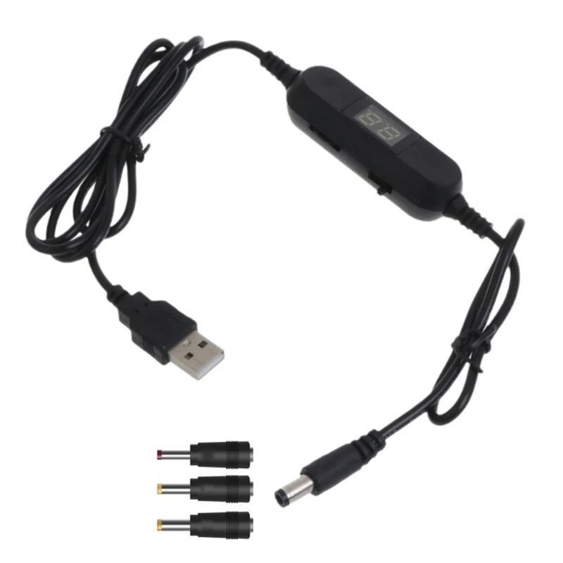 

USB to Power Cord Adjustable 5.5x2.1mm Plug Charging Cable with 3 Connector Tips(2.5x0.7mm,3.5x1.35mm,4.0x1.7mm)