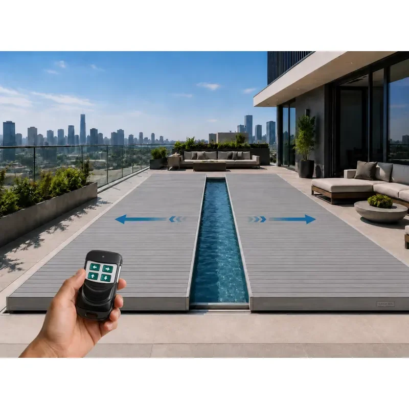 Smart Electric Pool Cover System with Remote Control | Automatic Aluminum Sliding Pool Safety Cover for Residential & Villa