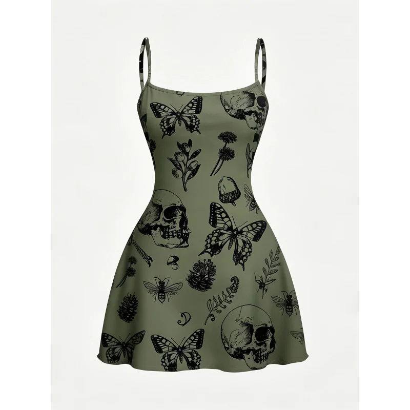 Women'S Skull Print Fashion Adjustable Beautiful Cami Dress