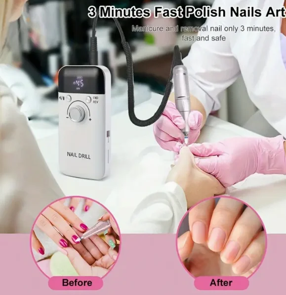 مثقاب أظافر كهربائي احترافي - 45000 دورة في الدقيقة، قابل لإعادة الشحن، محمول | قوة USB لإزالة وتلميع الجل #1