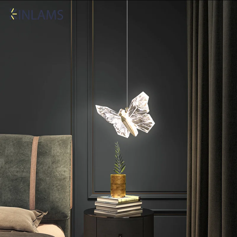 

markii Butterfly Dekoracja pokoju Sufitowe lampy wiszące Nordic Modern Bedside Mały żyrandol Oświetlenie salonu Lampy wiszące LED