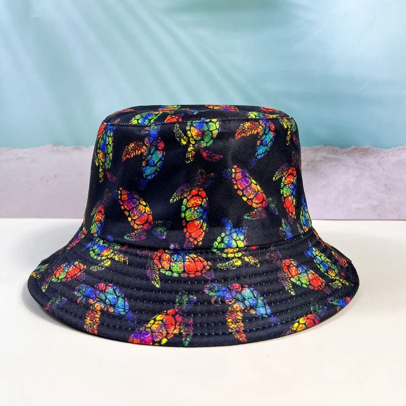 

Colorful Turtle Print Fisherman Hat Outdoor Beach Leisure Hat for Women, Sun Shading Breathable Basin Hat