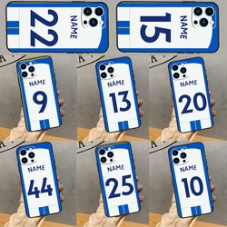 Personalised Football Number Name Case For iPhone 16 15 14 Pro Max 13 12 Mini 11 Pro Max X XR XS 7 8 Plus Soft Cover Funda