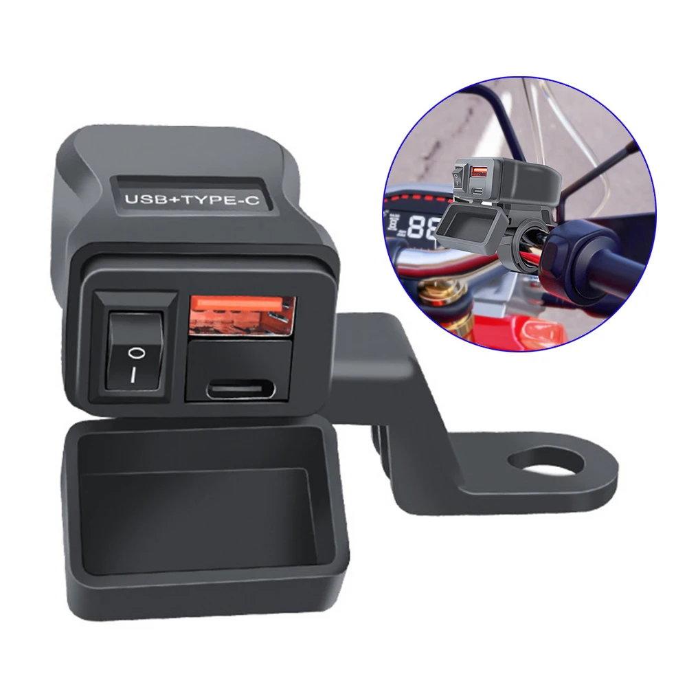 

Moto Electric Bike Quick Charging PD QC3.0 Motorcycle USB Fast Charger Adapter Waterproof Type C Port Connector With Switch
