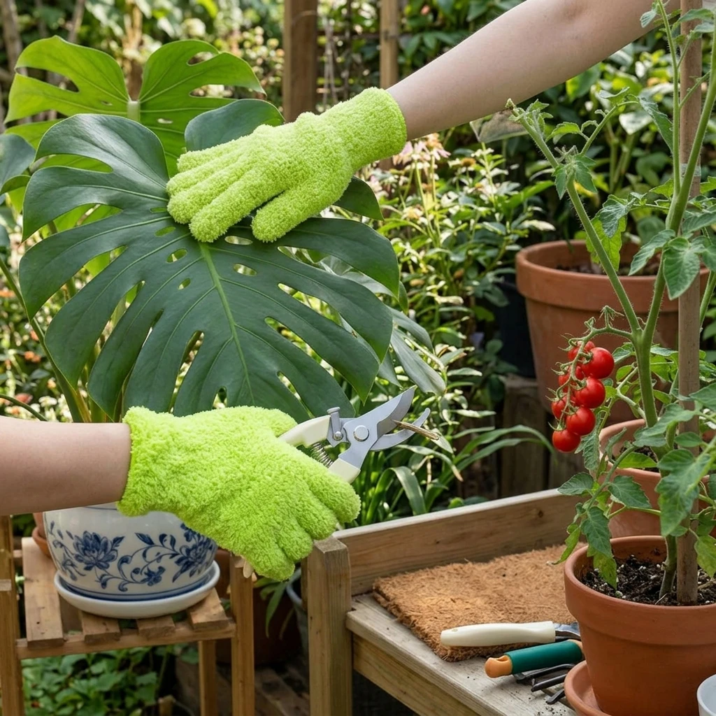 1 Pair Plant Dusting Gloves Pruning Shears Gardening Gloves Set With Pruning Shears For Plant Dusting And Cleaning Pruning Tools