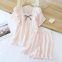 Summer Printed Girls Pajamas Sweet Cute Homewear Set Cotton Thin Short-sleeve Shorts 2-pcs Set 2022 New Medium Small Child Dress