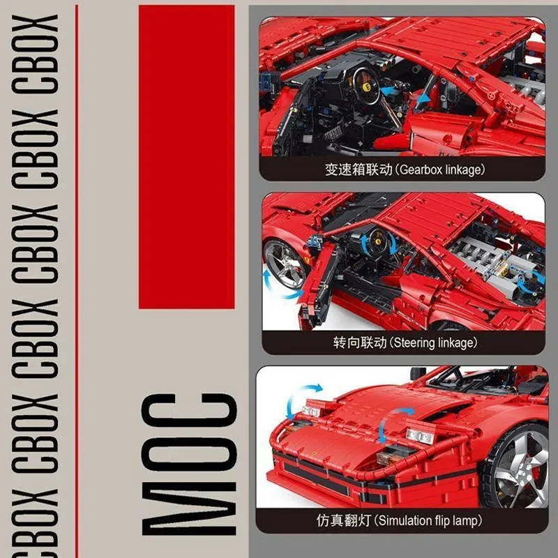 

High-Tech X001 Red Super SportsCar F40 Compatible MOC-140629 Car Building Blocks Bricks Educational Puzzle Toys Birthday Gifts