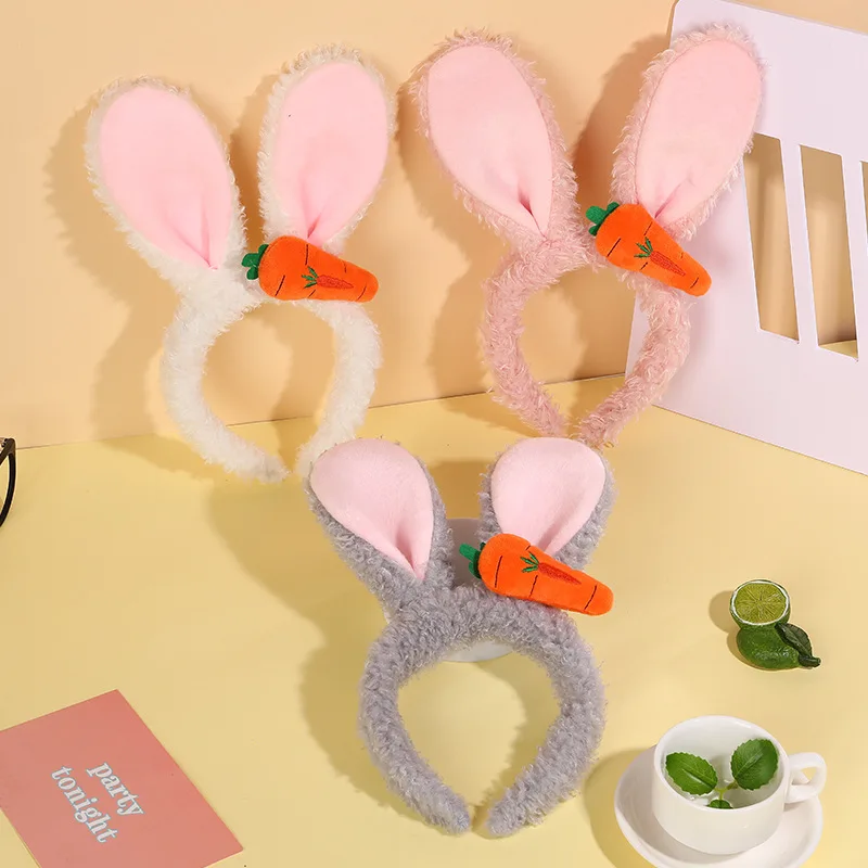 Korean Girl Hair Band Creative Carrot Cherry Rabbit Ears Face Wash Headband Easter Hairbands Cute Cosplay Hair Accessories