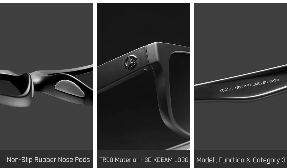 Kdeam polarisierte Sonnenbrille Männer Sport drei dimensionale Marke Logo tr90 quadratische Sonnenbrille ganz schwarz mit Reiß verschluss Fall kd0721 – Detail 5