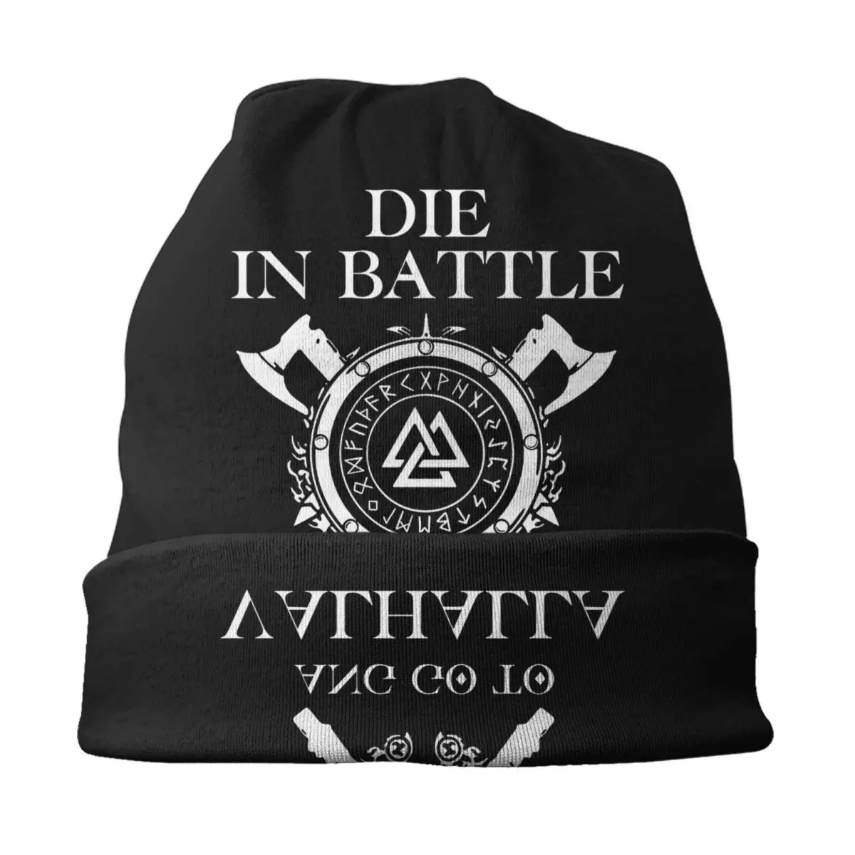 Die In Battle And Go To Valhalla Bonnet Hats Cool Knitted Hat For Men Women Autumn Winter Warm Viking Odin Skullies Beanies Caps