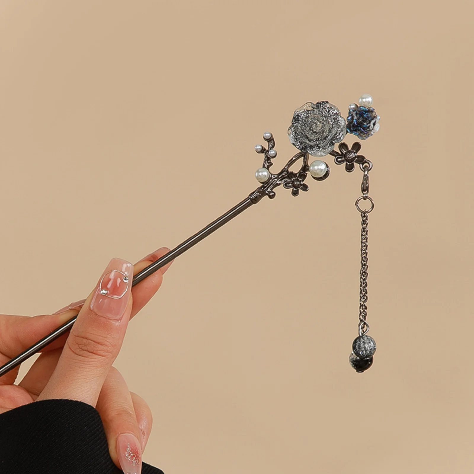 1 Stück chinesische Haarnadel-Kollektion, 6-teiliges Set mit Schmetterlings-, Rosen- und Halbmond-Designs, elegantes Quastendekor – Detail 7