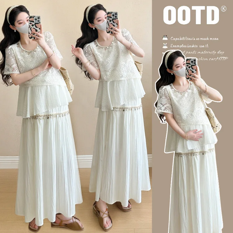 

Pregnant Women's Summer 2025 High-end Temperament Thin Top, Long Camisole Skirt Two-piece Set