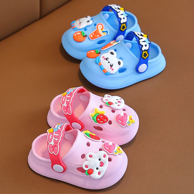 Summer Kids Slippers Sandals  Children\'s Shoes  Soft  Anti-Skid Cartoon DIY Design Hole Baby Shoes Sandy Beach For Boys Girls