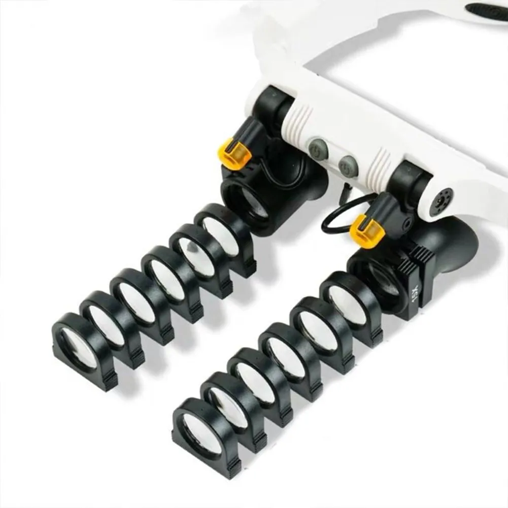 LED Headband Magnifier with 21 Magnification Combinations, Interchangeable 3X-10X Lenses & Dual Color Temperature Light
