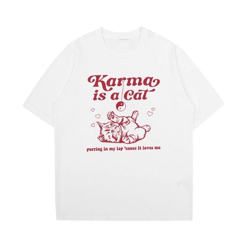 Harajuku Fashion Karma Is A Cat Taylor Midnights Album printed short sleeve T-shirts Men Women Summer Cotton Casual Tops Unisex - Image 2