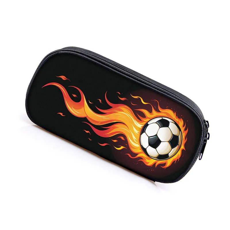 Soccerly / Footbally Cosmetic Bags Creative Fire Basketball Sport Pencil Box Boys School Zipper Bag Children Stationary Bags