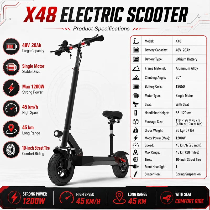 【7 Models】1200W-6000W Electric Scooter for Adults 45-85KM/H Max Speed Single/ Dual Motor 10inch/11inch Tubeless Tire E Scooter 4