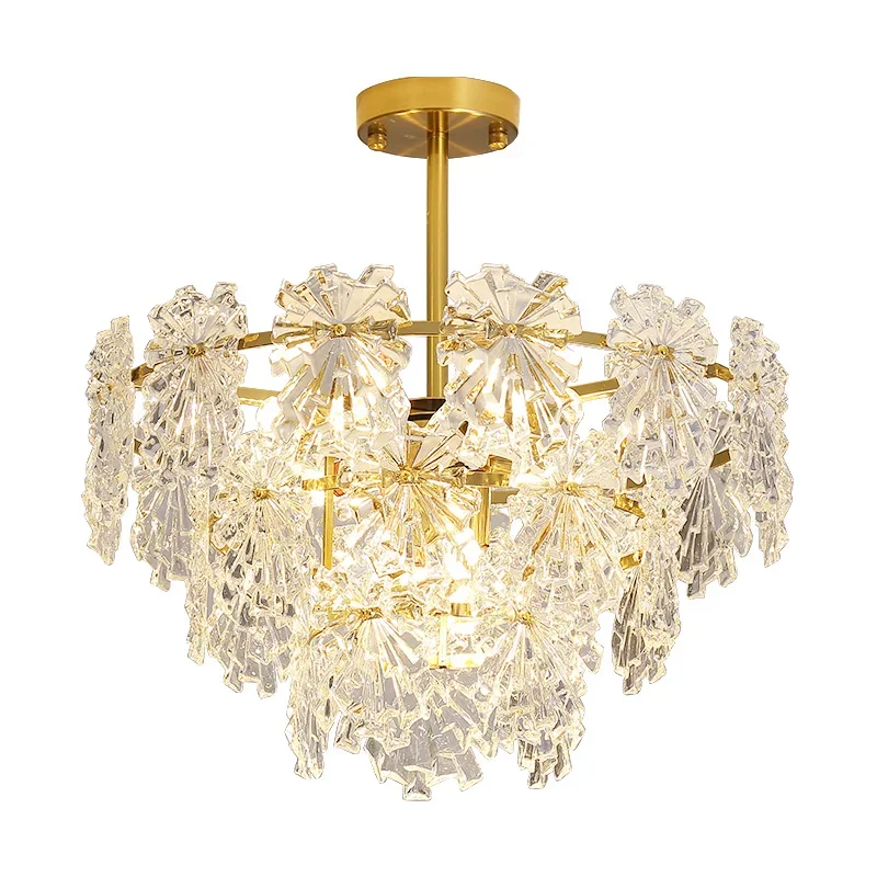 Modern LED Snowflake Glass Celling Chandeliers French Living Dinging Room Pendant Lamp Home Decor Lustre Hanging Light Fixture