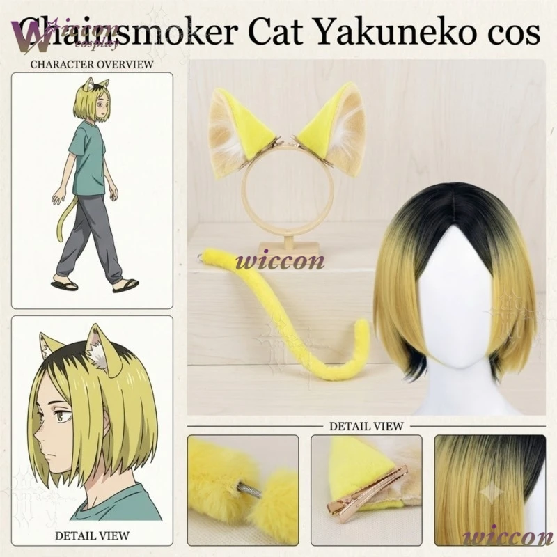 Perruque de cosplay Chainsmoker Cat Etsushimaru Yakuko Yakuneko, postiche en fibres mélangées moelleuses, accessoire d'anime pour Comic Con Halloween