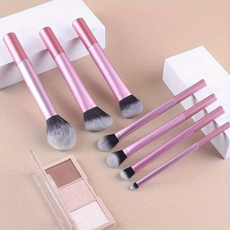 7 個のメイクブラシキットとバッグ付きソフト合成毛メイクアップブラシファンデーションブラッシュアイシャドウ化粧品メイクアップツール収納