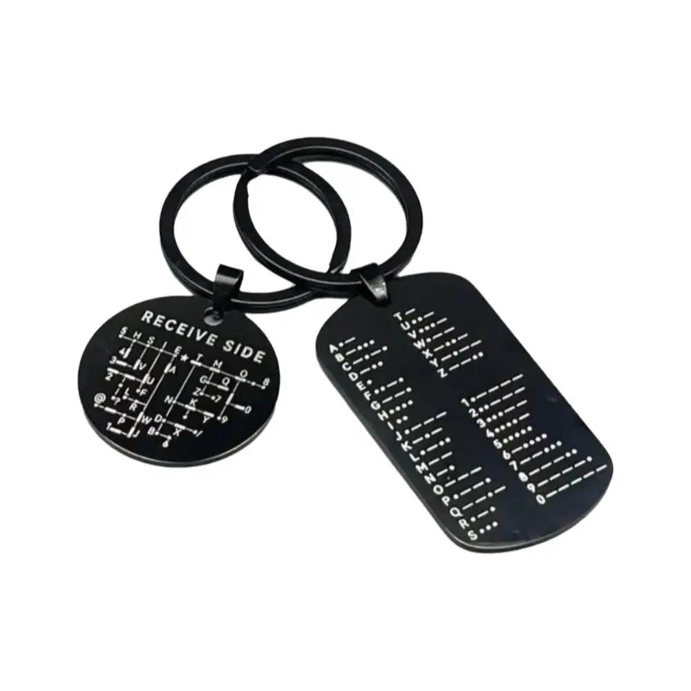 Stainless Steel Morse Code Keychain Morse Code Chart Round Tag Design Code Chart Keychain Rectangle Tag Design Black Silver