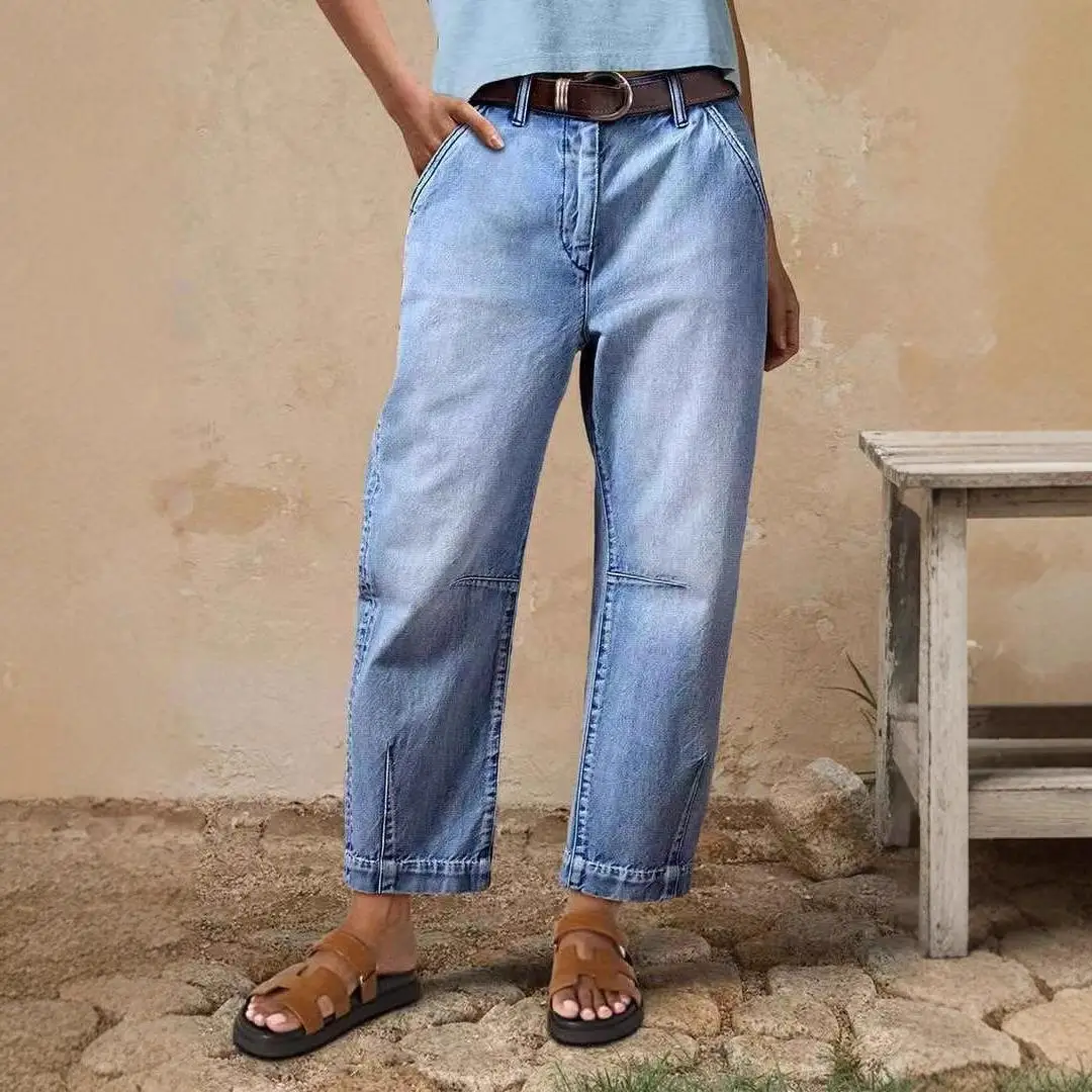 جينز نسائي بنمط جديد لخريف وشتاء أوروبي وأمريكي لعام 2025 بنطال نسائي فضفاض كاجوال وعصري #1