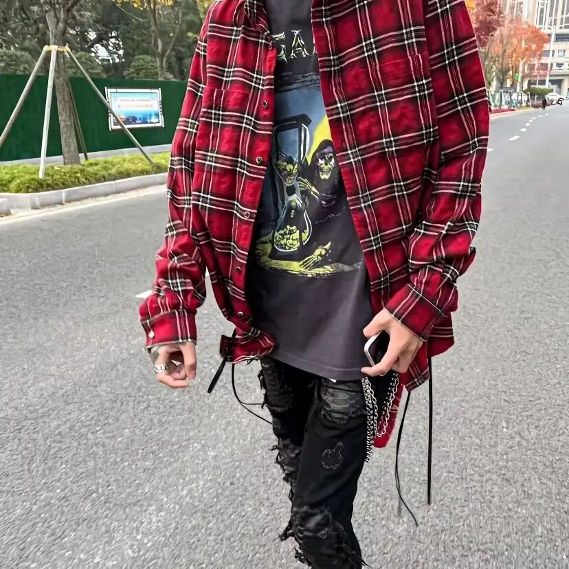 

Модный американский большой размер 300, весенне-осенний клетчатый длинный свек, повседневный мужской лоскутный топ High Street id