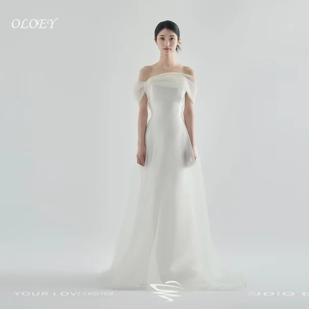 OLOEY Korea Fotoshoot Eenvoudig Off-shoulder Strik Trouwjurken Vloerlengte Organza Bruidsjurken Corset Terug ienia Ajo Custom