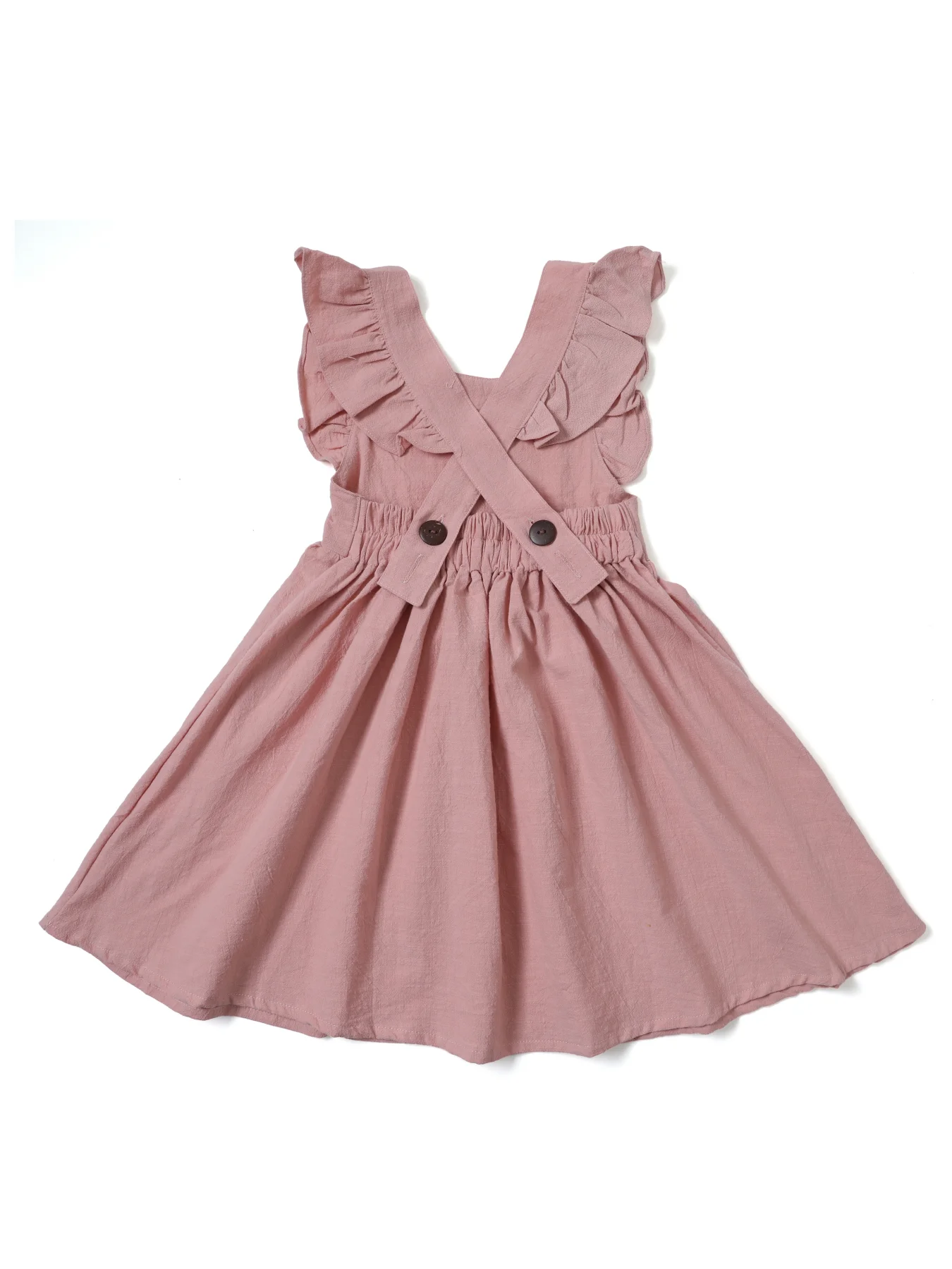 Casual Style Sleeveless Baby Girl Clothing Flying Sleeve Cotton and Linen Material Versatile Solid Color Princess Dress