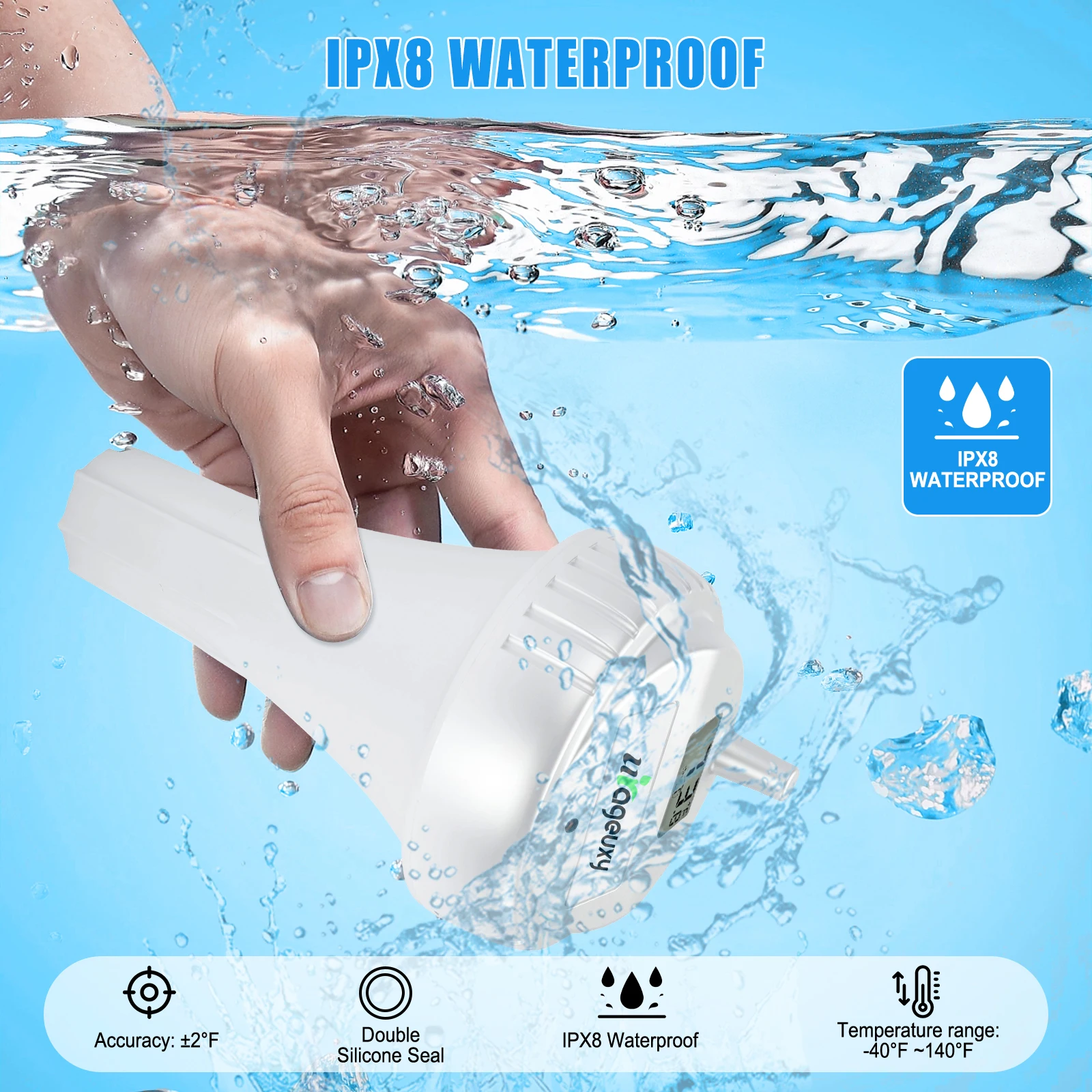 Kabelloses Poolthermometer, digitales LCD-Display -40 ℃ ~60 ℃   IPX8 wasserdichtes schwimmendes Thermometer für Cold Plunge/Spa/Whirlpool FCC Ce