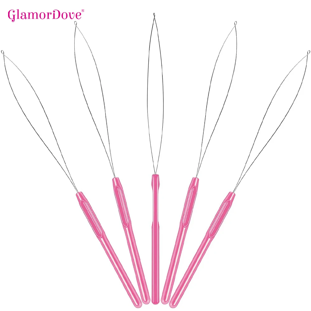 GlamorDove Micro Rings Beads Hair Extensions Tool Plastic Handle Loop Needle and Iron Wire for Salon Barber Supplies