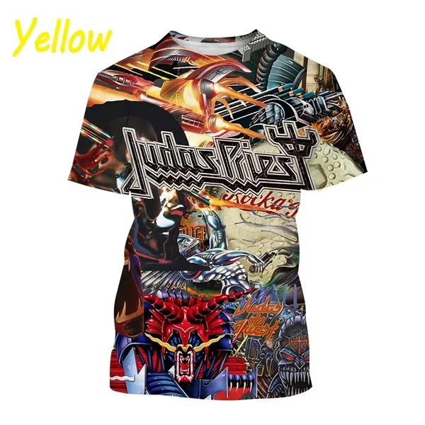 Summer Casual Top Short Sleeve Metal Judas Priest Band 3D T-shirt Round Neck T-shirt