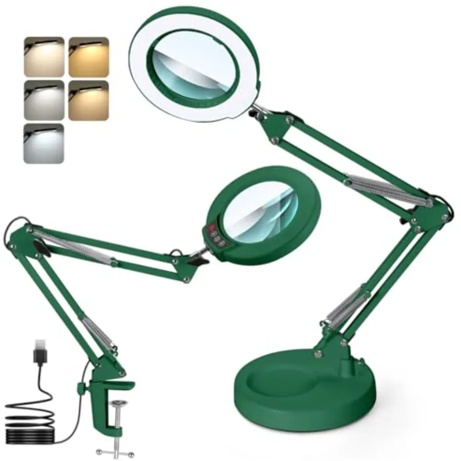 

Magnifying Glass with Light and Stand, Real Glass Lens Desk Lamp, Lighted Magnifier with Light Stepless Dimming Hands Free for