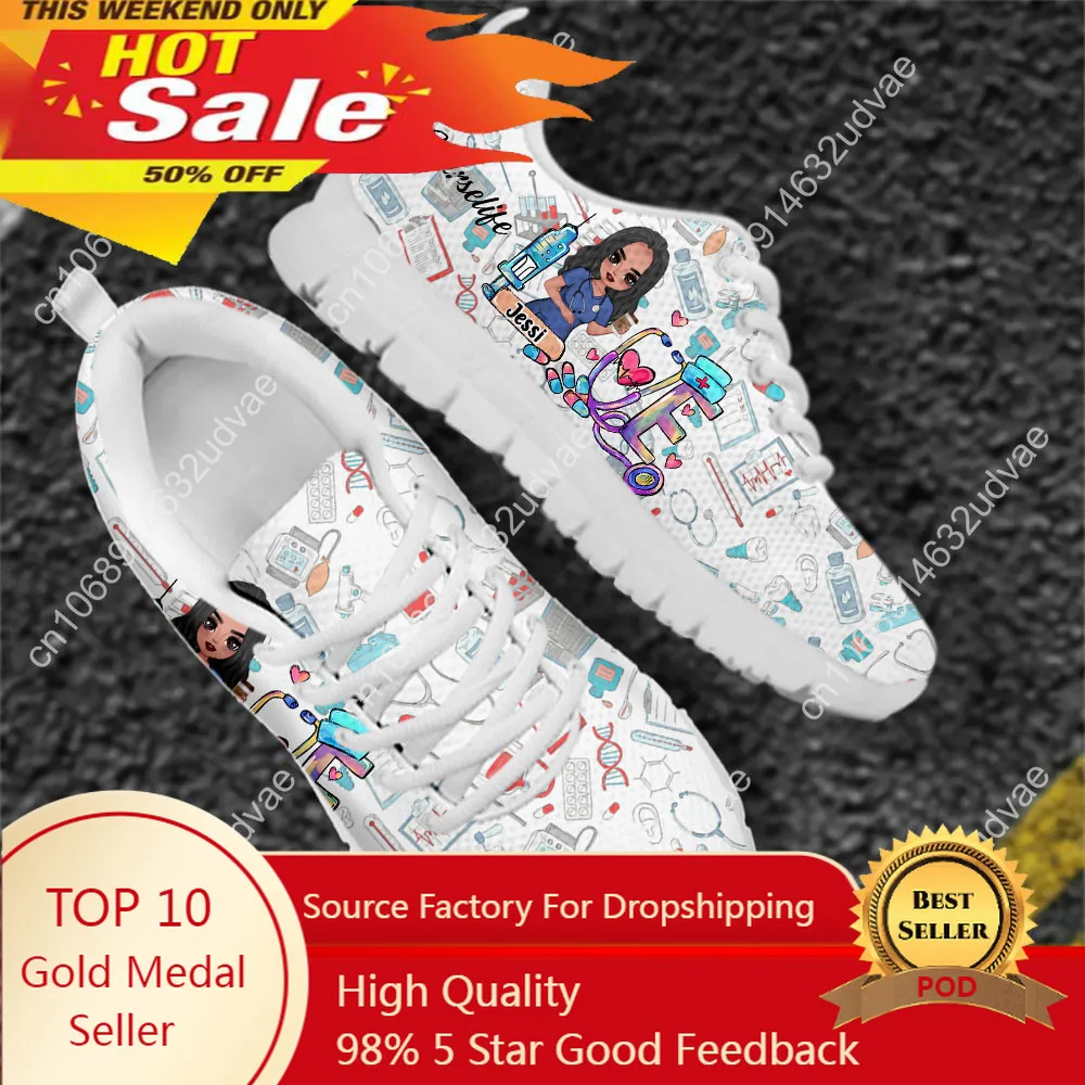 Cute Cartoon Nurse Shoes Paramedic Nursing Shoe For Women Female Running Sneakers Light Mesh Flats Girls Footwear